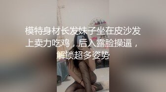 模特身材长发妹子坐在皮沙发上卖力吃鸡，后入露脸操逼，解锁超多姿势